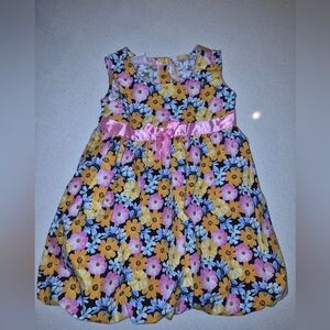 Real Love Vibrant Floral Kids Sleeveless Dress with Pink Bow 3T